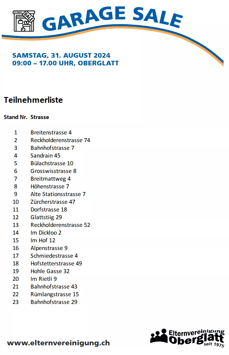 Anmeldungen Garage Sale Stand 17082024